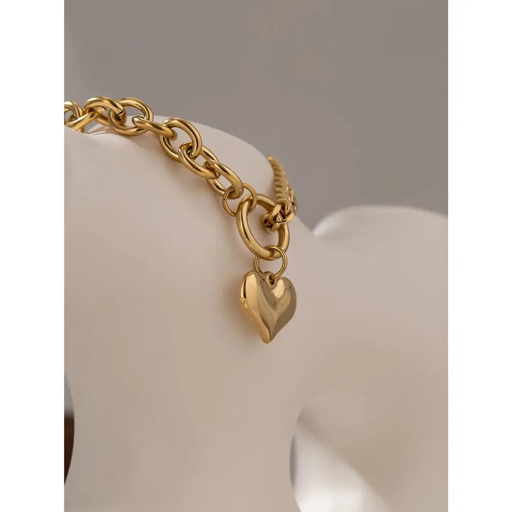 Heart Pendant Stainless Steel Bracelet