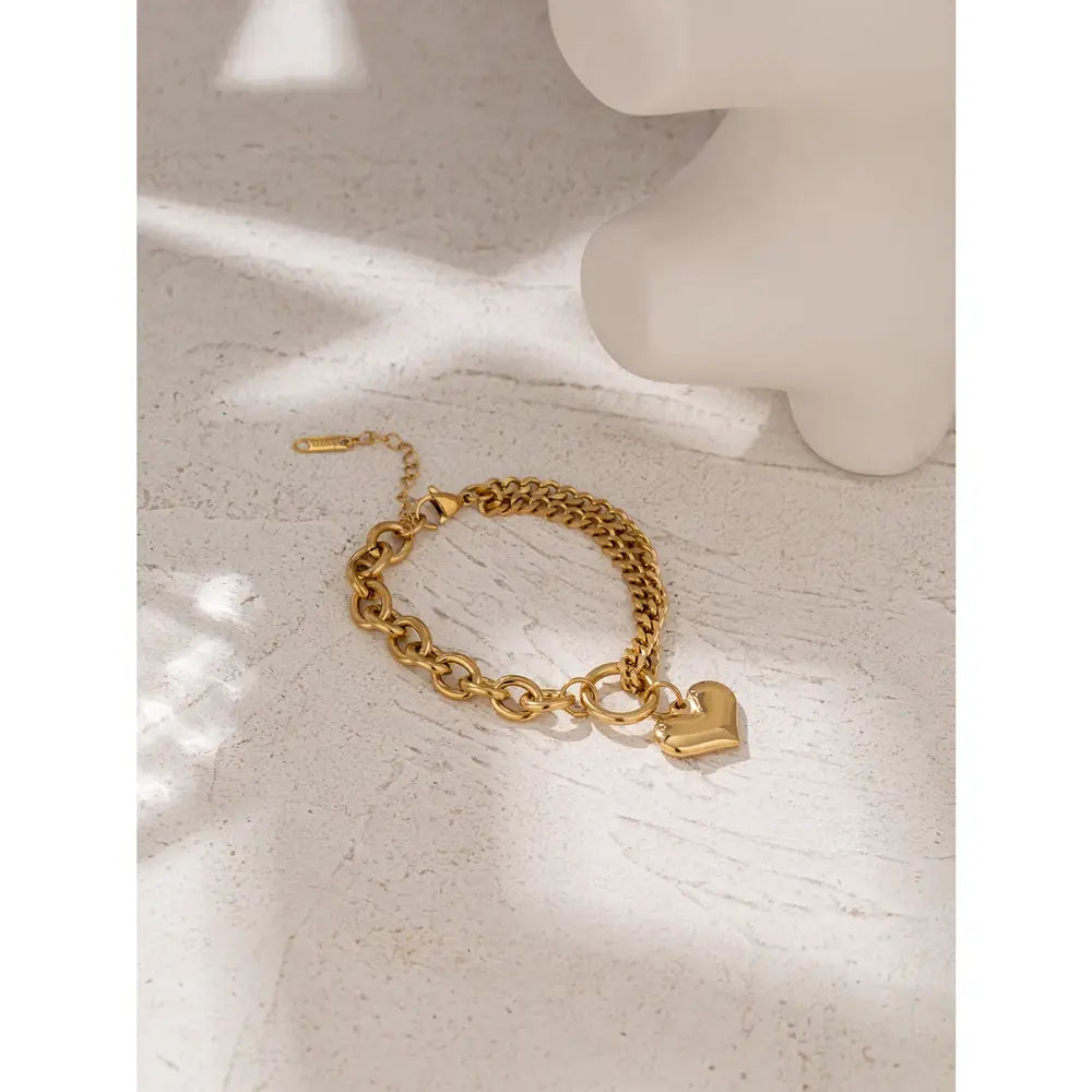Heart Pendant Stainless Steel Bracelet