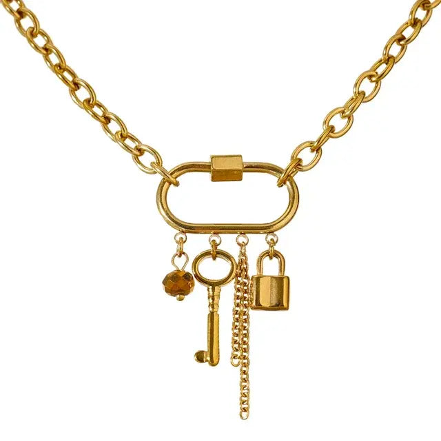 Crystal Lock Key Pendant