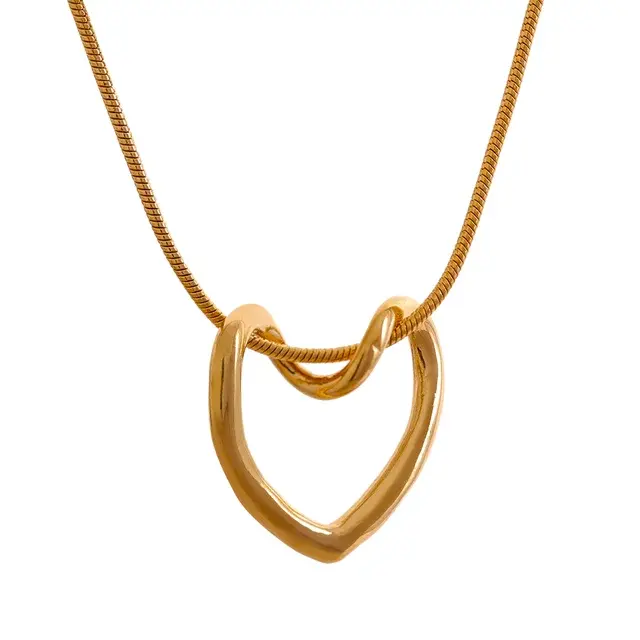 Minimalist Golden Heart Hollow Pendant Necklace