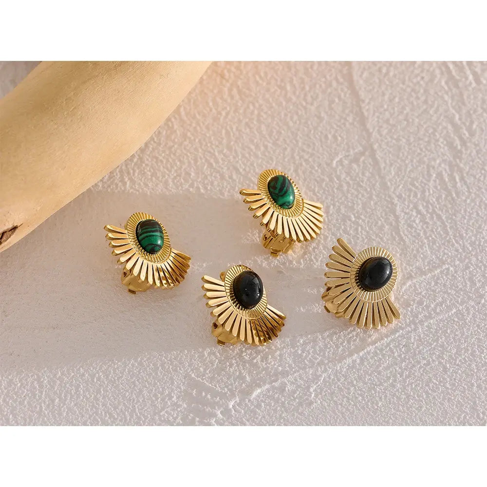 Black Stone Ear Clips Earrings