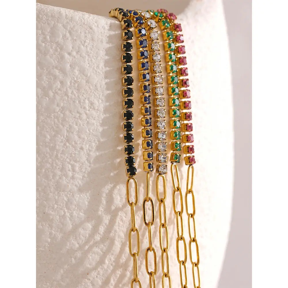 Colorful Cubic Zirconia Chain Bracelet Bangle