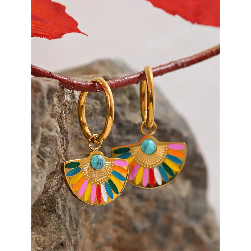 Rainbow Drop Hoop Earrings