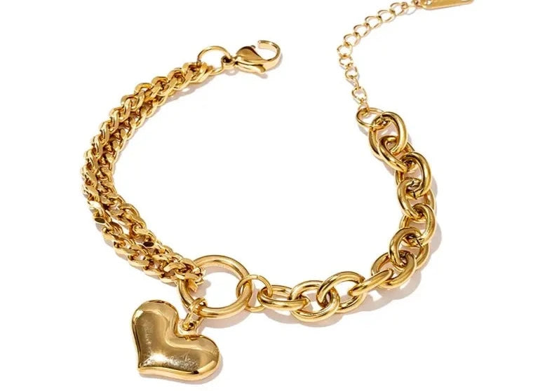 Heart Pendant Stainless Steel Bracelet