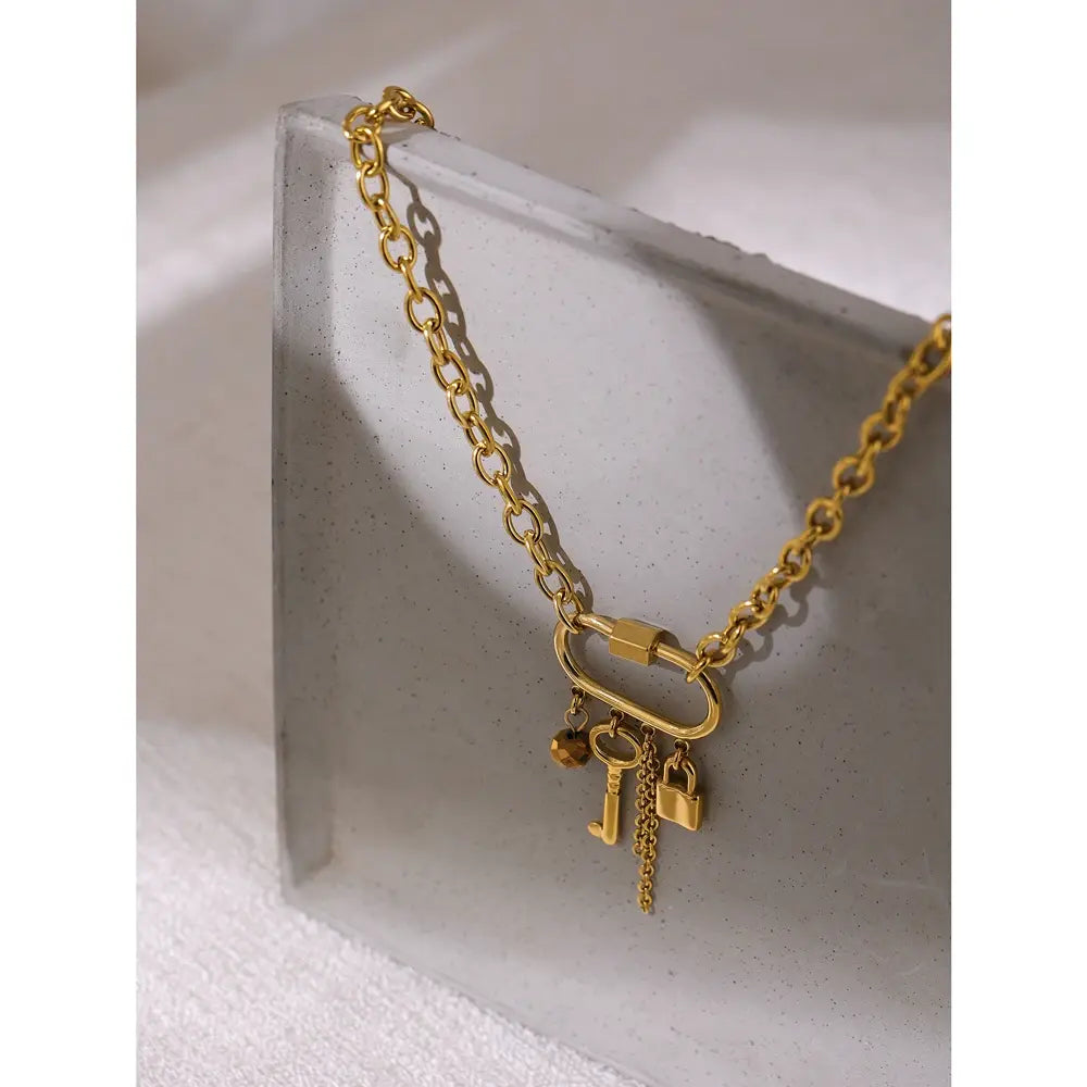 Crystal Lock Key Pendant