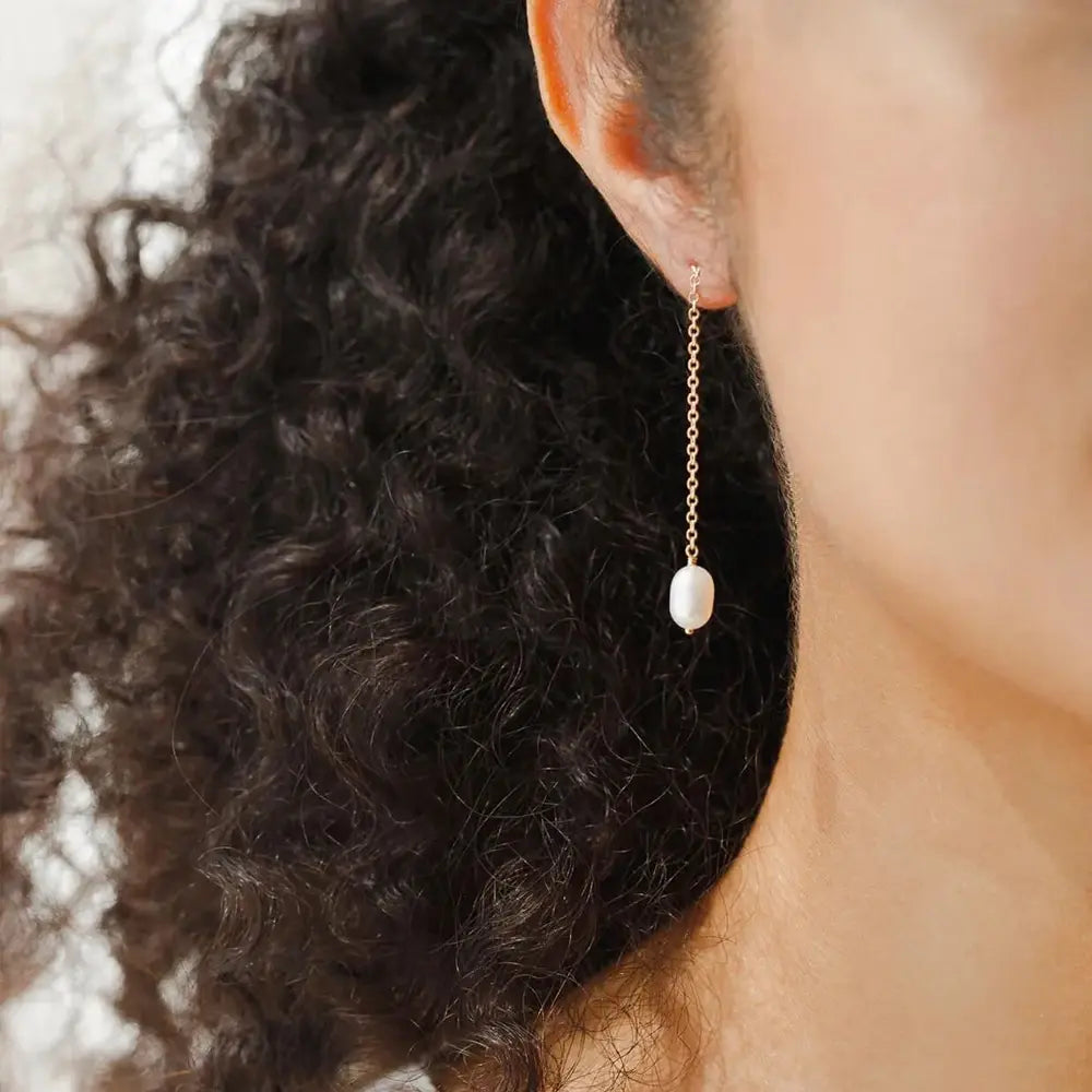 Elegant Simplicity: Pearl Long Chain Dangle Earring