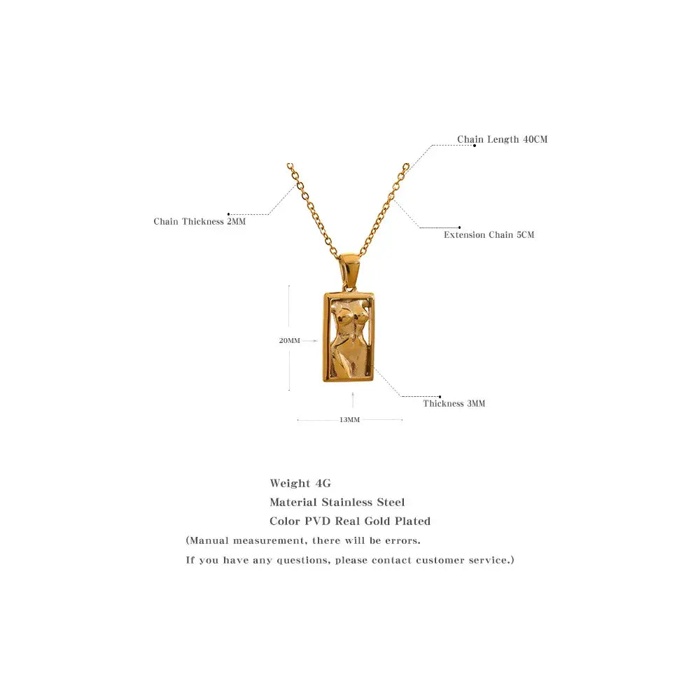 Body Square Pendant Stainless Steel Statement Necklace