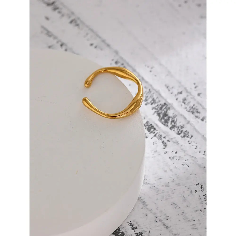 Minimalist Metallic Texture Geometric Ring