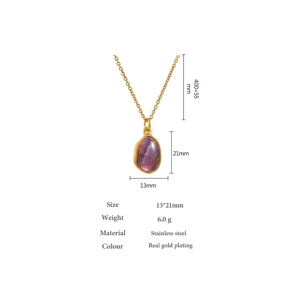 Crystal Green Purple Natural Stone Waterdrop Pendant Necklace