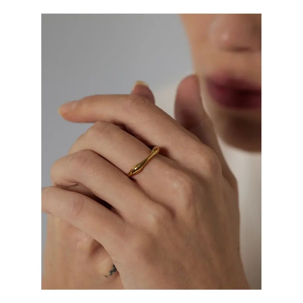 Minimalist Metallic Texture Geometric Ring