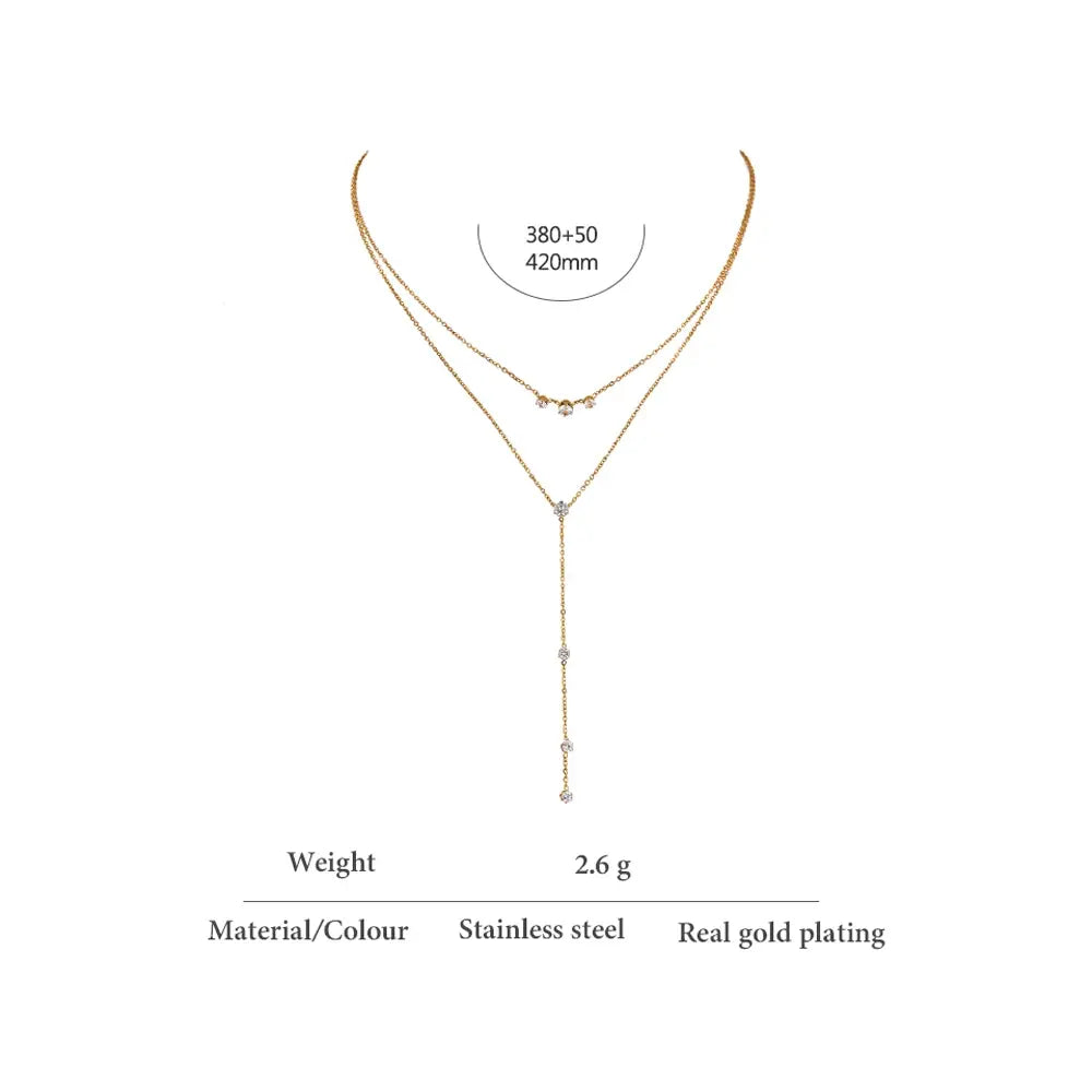 Bling Cubic Zirconia Layered Long Pendant Necklace 