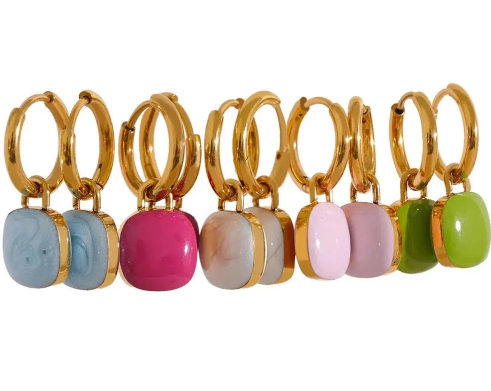 Candy Square Drop Hoop Earrings