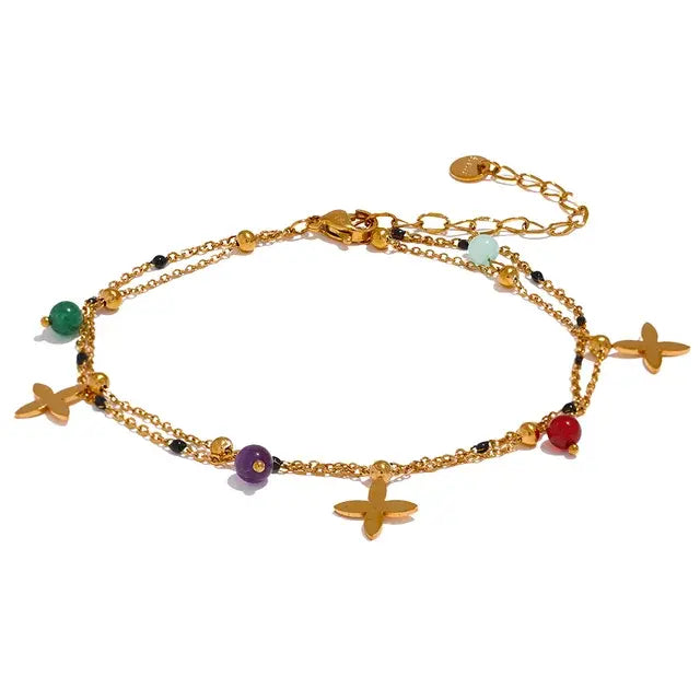 Colorful Natural Stone Bead Anklet