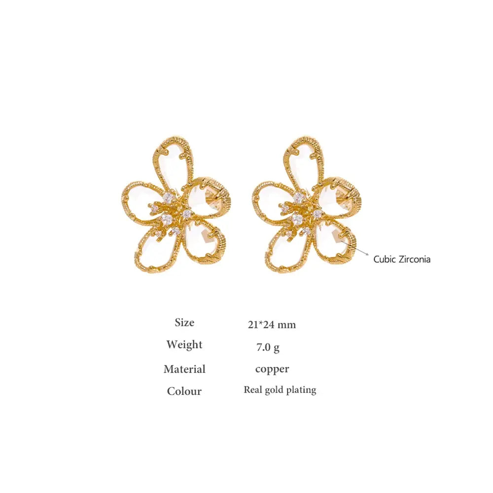 Shiny Cubic Zirconia Flower Stud Earrings