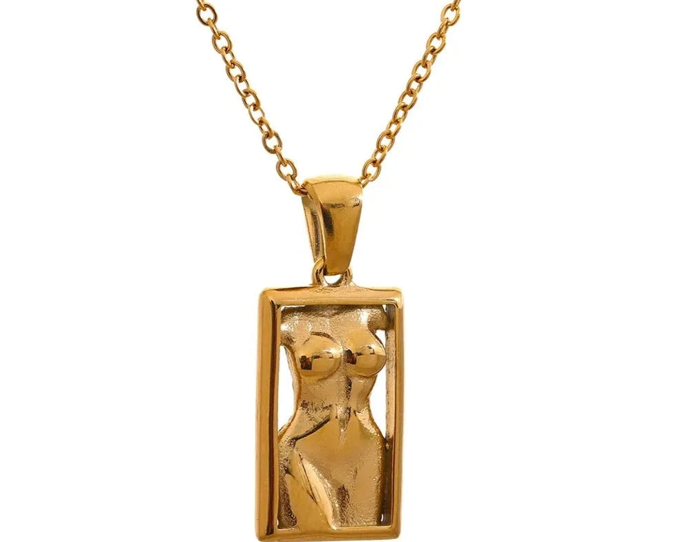 Body Square Pendant Stainless Steel Statement Necklace