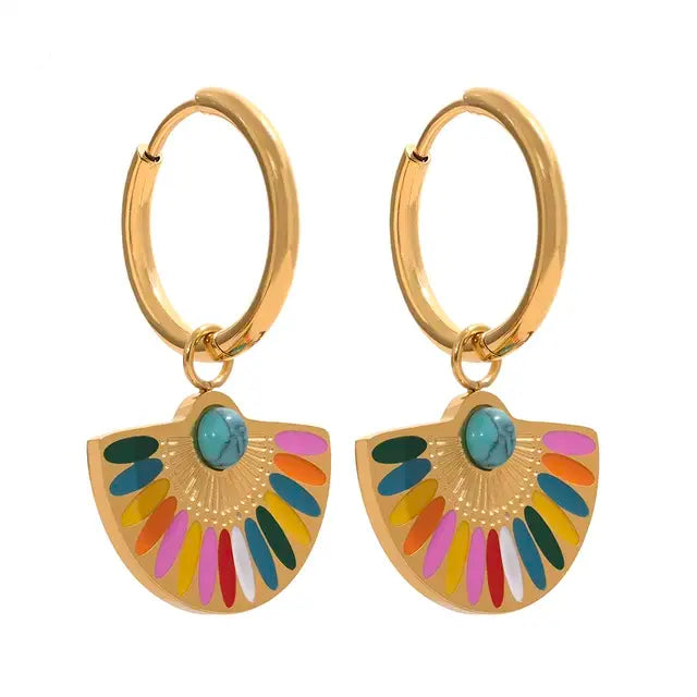 Rainbow Drop Hoop Earrings