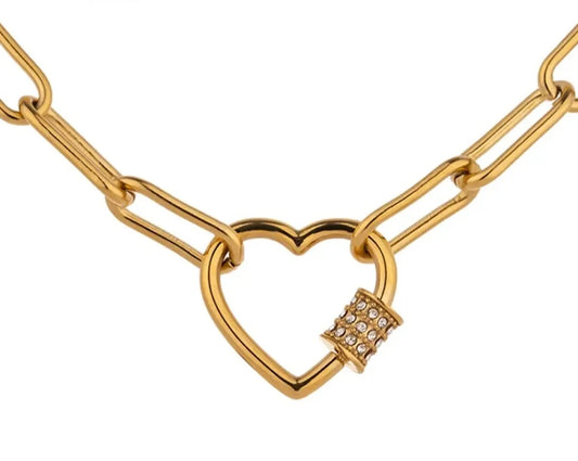 Heart Stainless Steel Choker Necklace with Delicate Cubic Zirconia