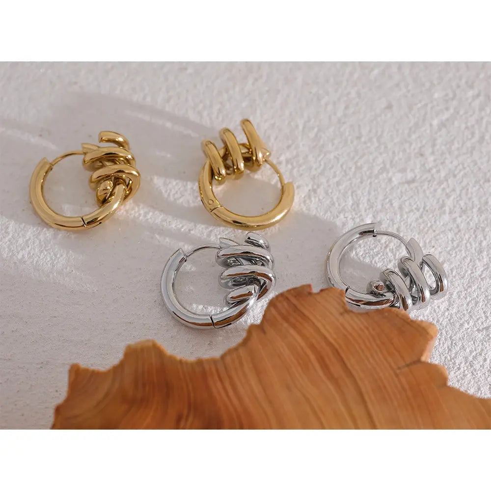 wisted Hoop Earrings for Women Waterproof PVD Gold Plated 