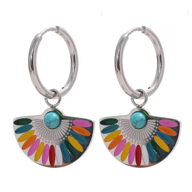 Rainbow Drop Hoop Earrings