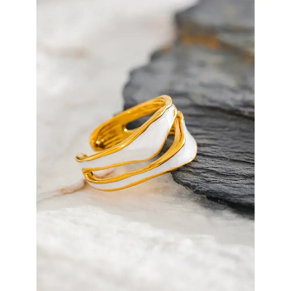 White Enamel Irregular Open Ring