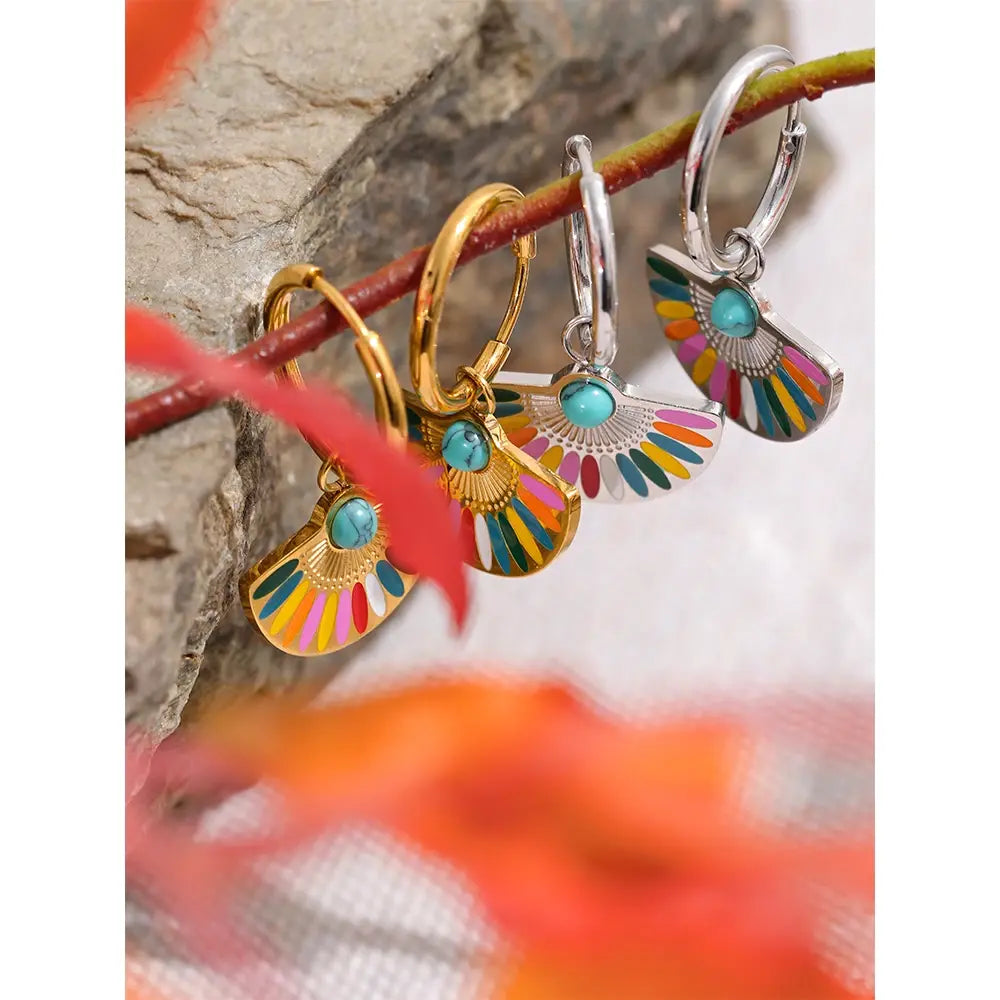 Rainbow Drop Hoop Earrings