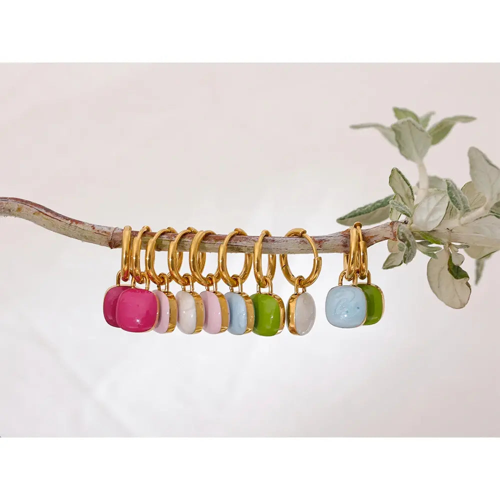 Candy Square Drop Hoop Earrings