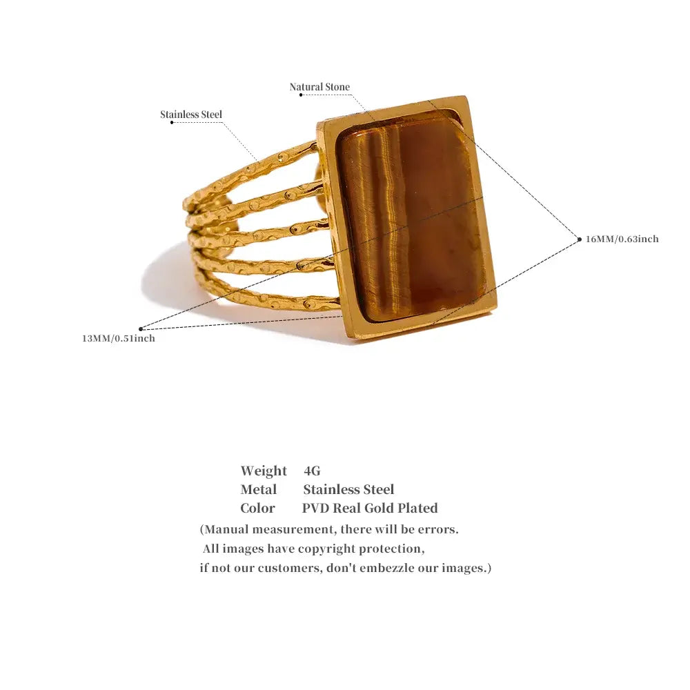 Tiger Square Natural Stone Ring