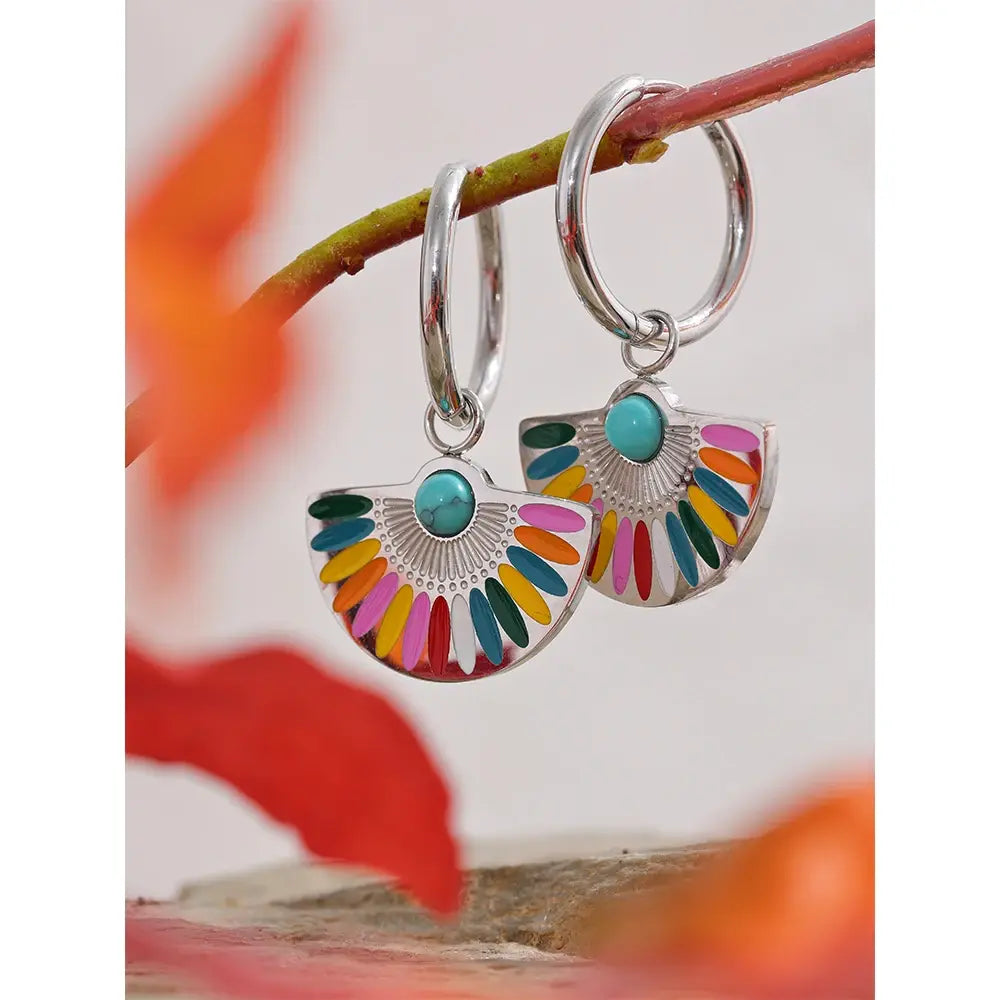 Rainbow Drop Hoop Earrings