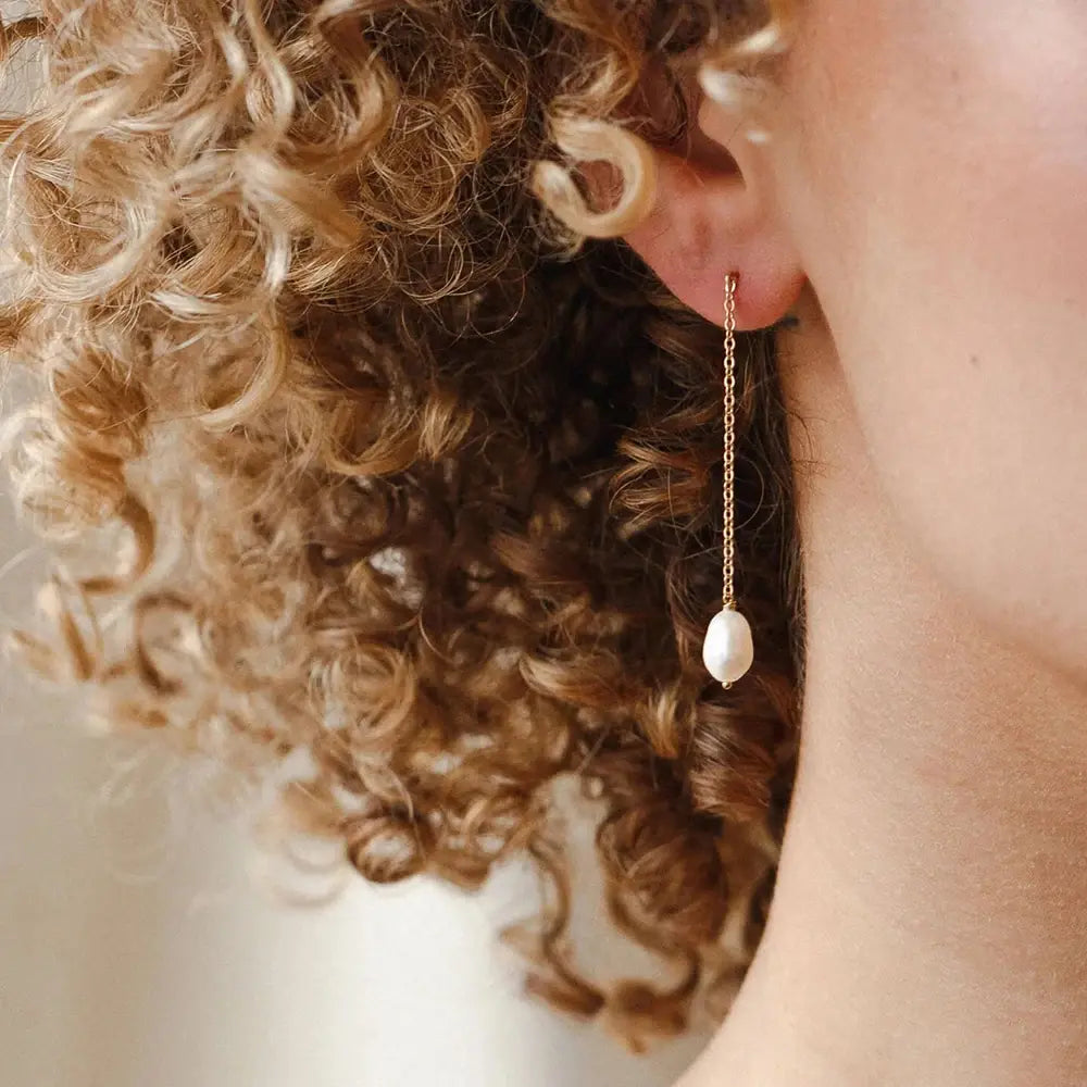 Elegant Simplicity: Pearl Long Chain Dangle Earring