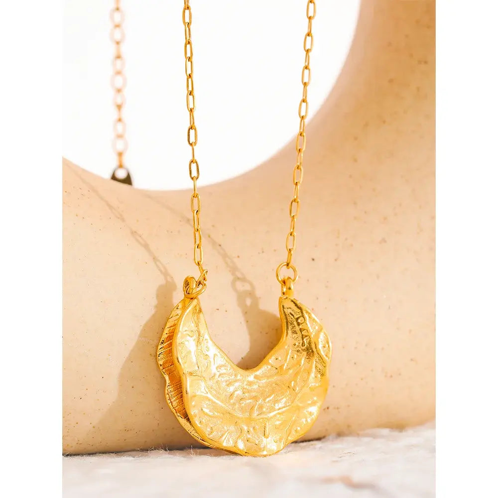 Geometric Crescent Moon Pendant Necklace