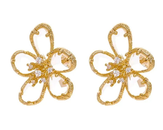 Shiny Cubic Zirconia Flower Stud Earrings