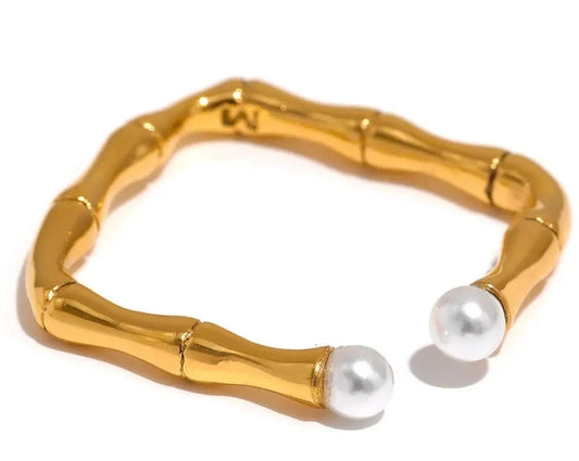 Bamboo Imitation Pearl Open Ring