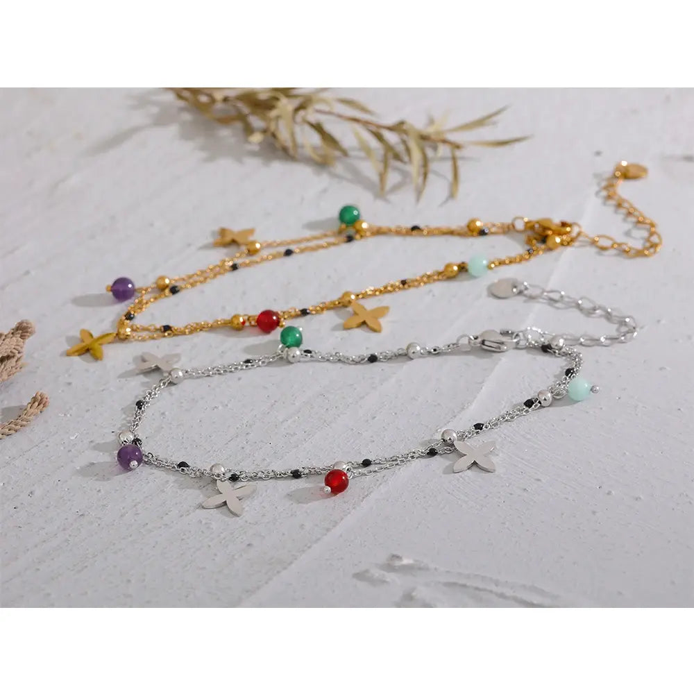 Colorful Natural Stone Bead Anklet