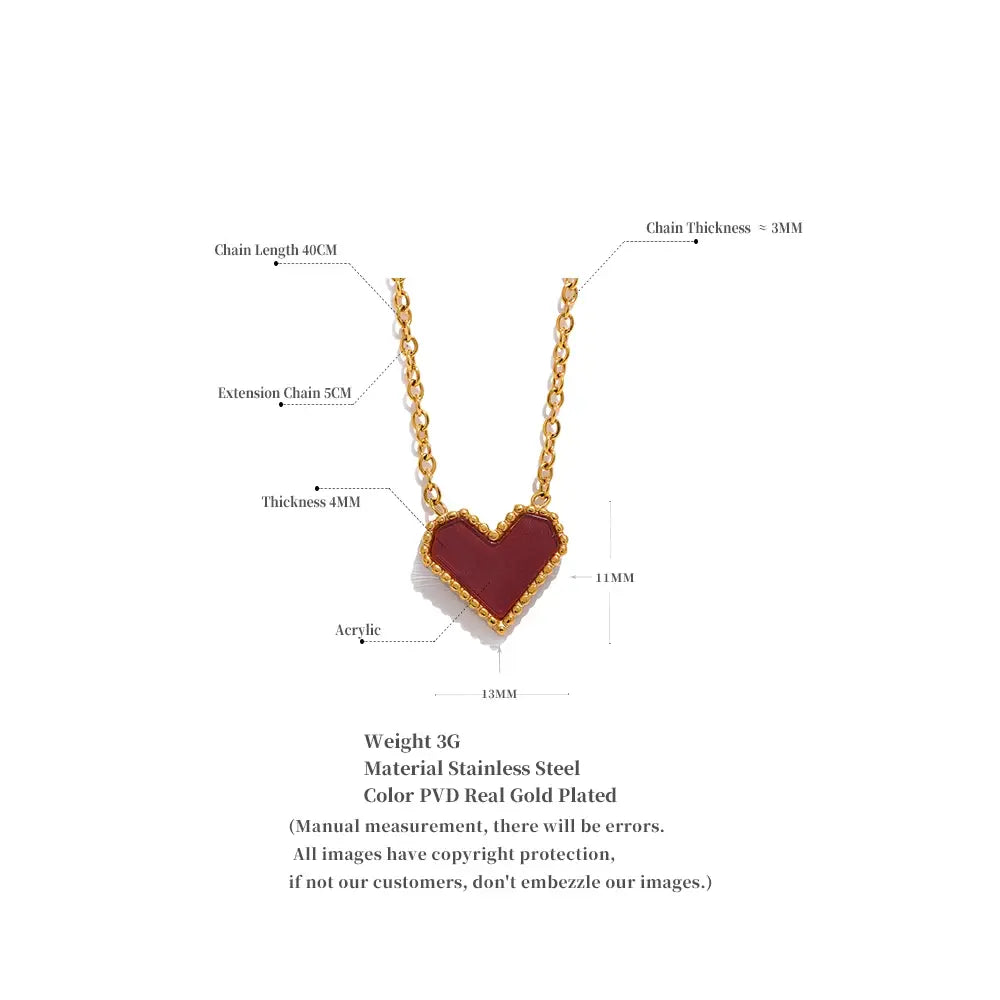 Red Acrylic Heart Pendant Stainless Steel Necklace