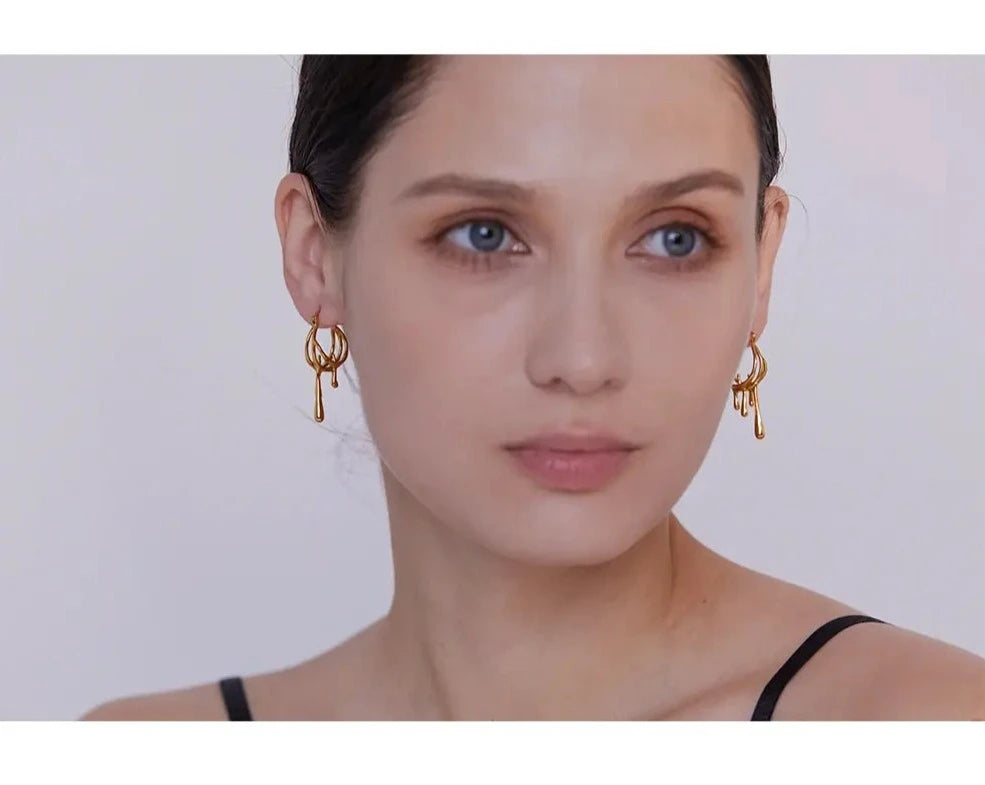 Unusual Personality Hoop Earrings, 18K Gold Plated