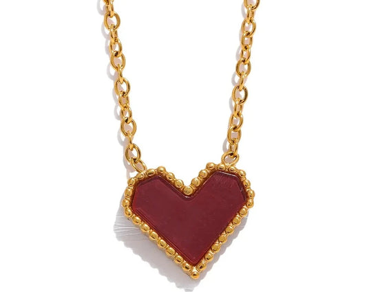 Red Acrylic Heart Pendant Stainless Steel Necklace