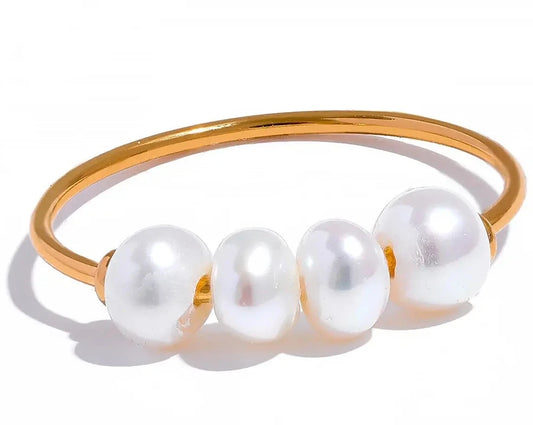 Natural Freshwater Pearls on Gold Color Stainless Steel Index Finger Ring 