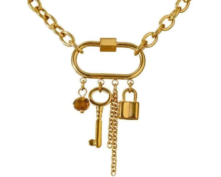 Crystal Lock Key Pendant