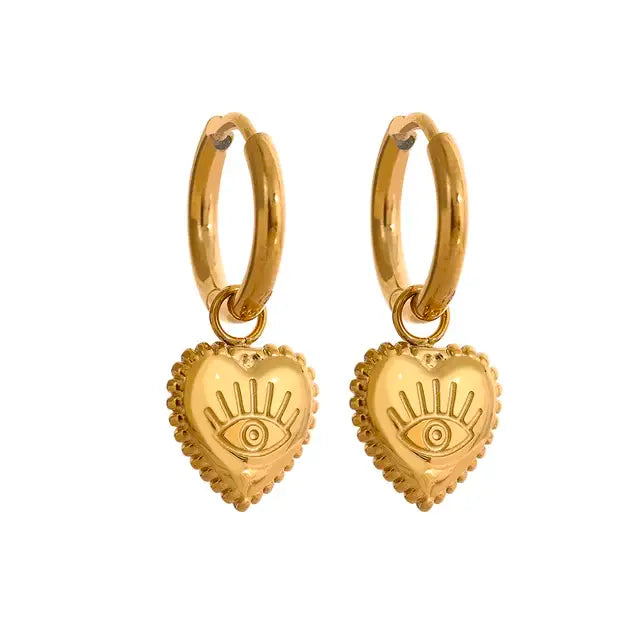 Eye Heart Drop Tarnish-Free Earrings