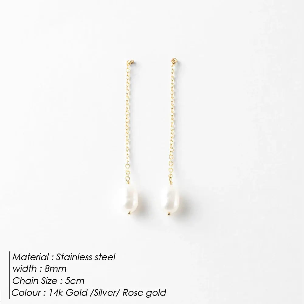 Elegant Simplicity: Pearl Long Chain Dangle Earring