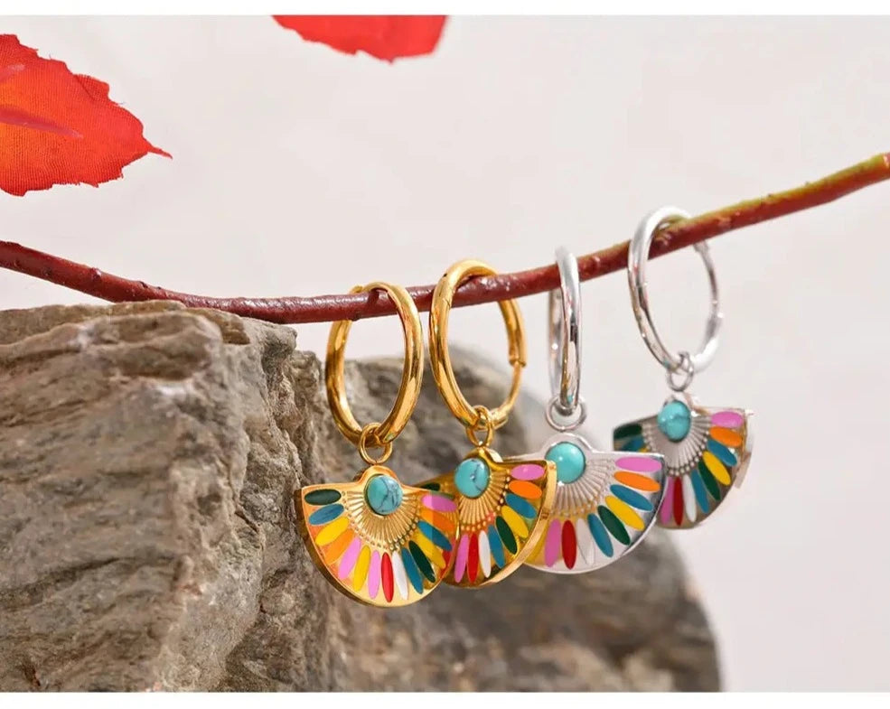 Rainbow Drop Hoop Earrings