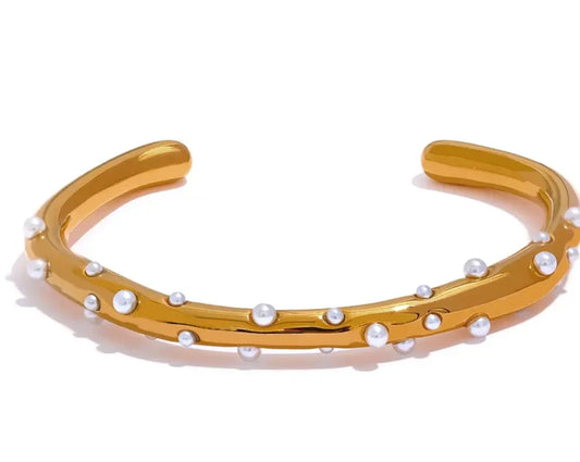 Pearls Gold Color Cuff Bracelet