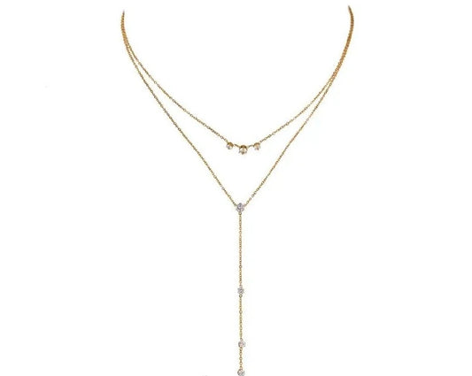 Bling Cubic Zirconia Layered Long Pendant Necklace 