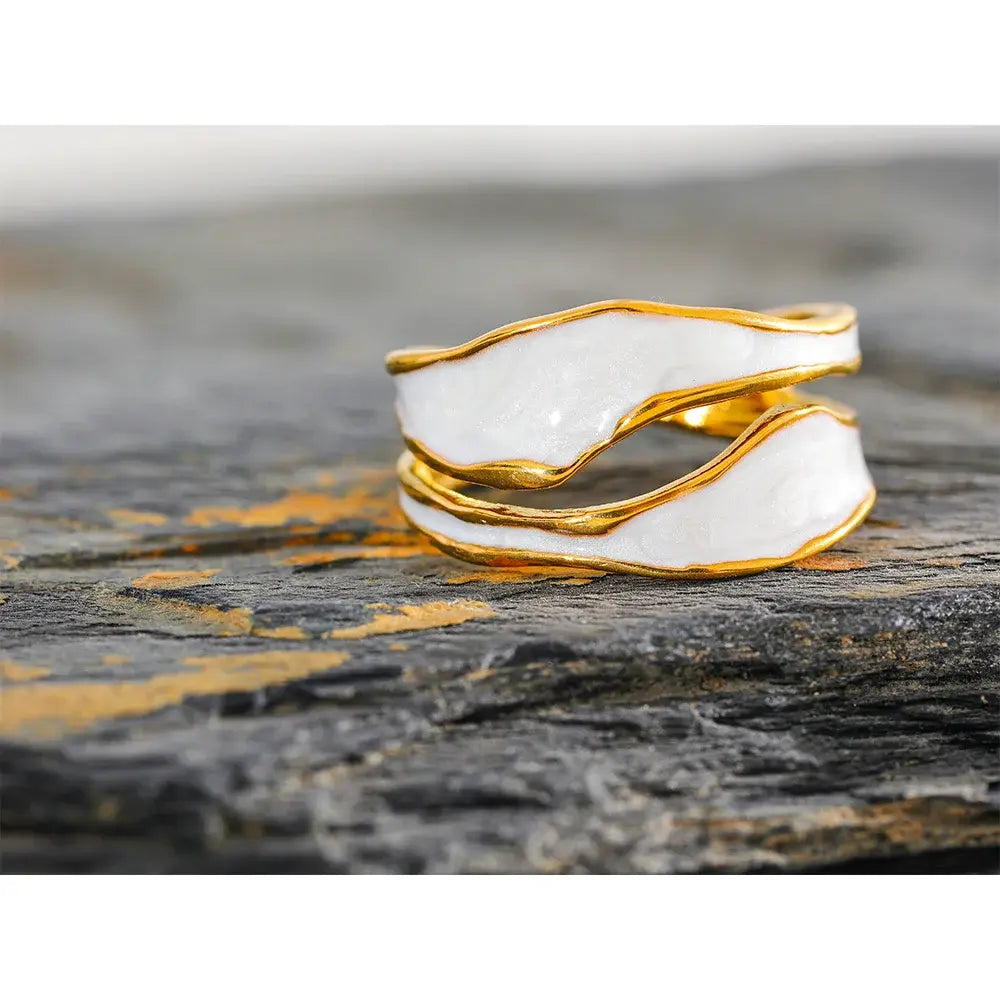 White Enamel Irregular Open Ring