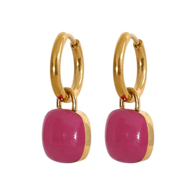 Candy Square Drop Hoop Earrings