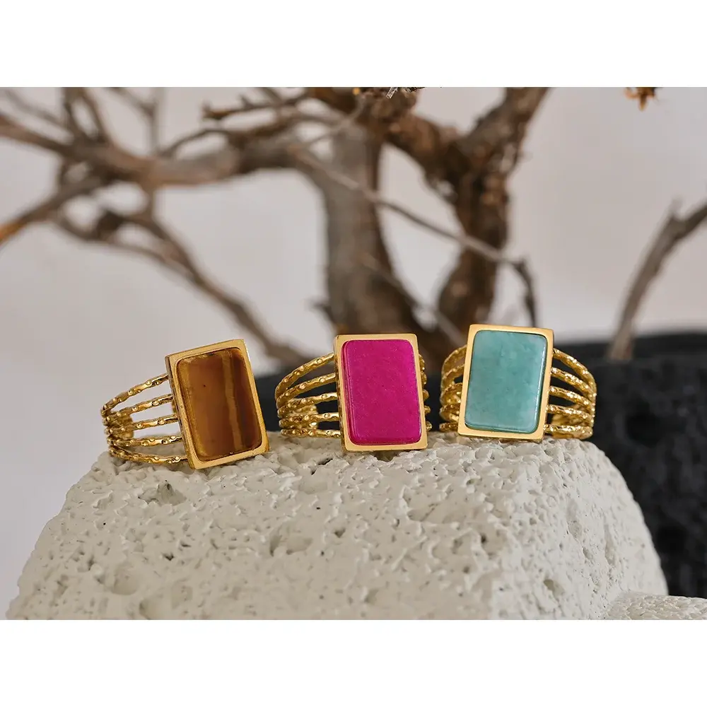 Tiger Square Natural Stone Fashion Ring