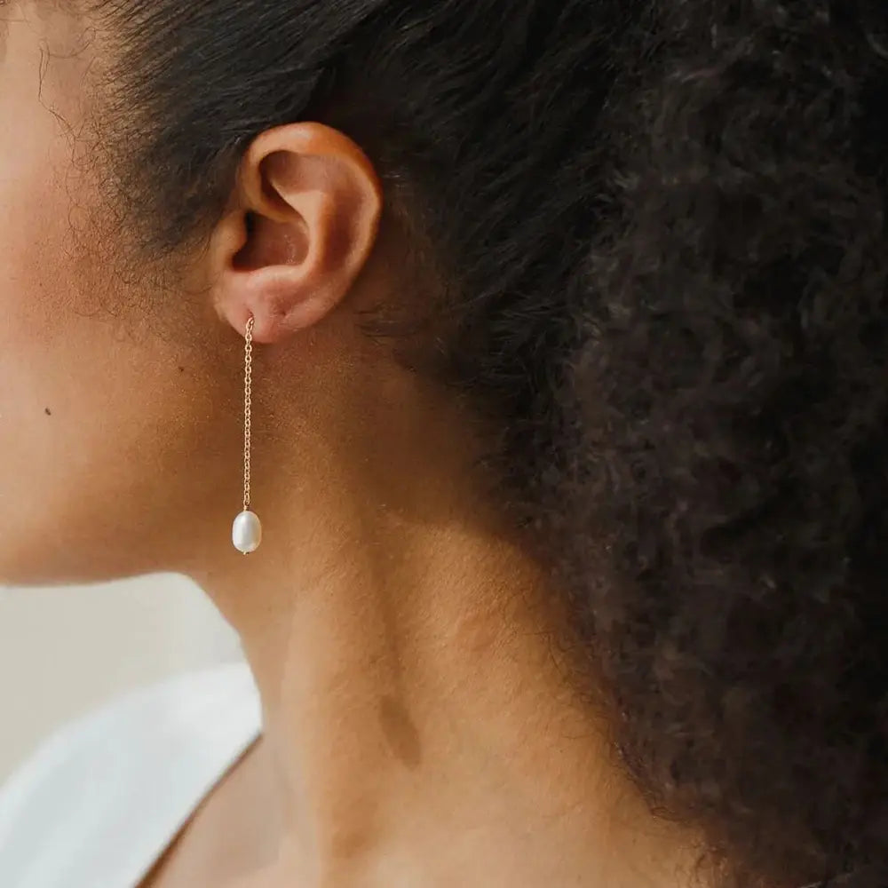 Elegant Simplicity: Pearl Long Chain Dangle Earring