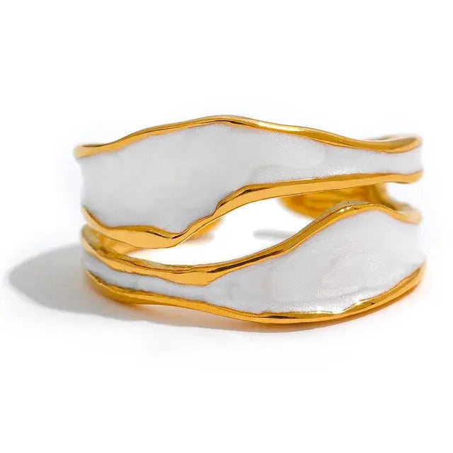 White Enamel Irregular Open Ring