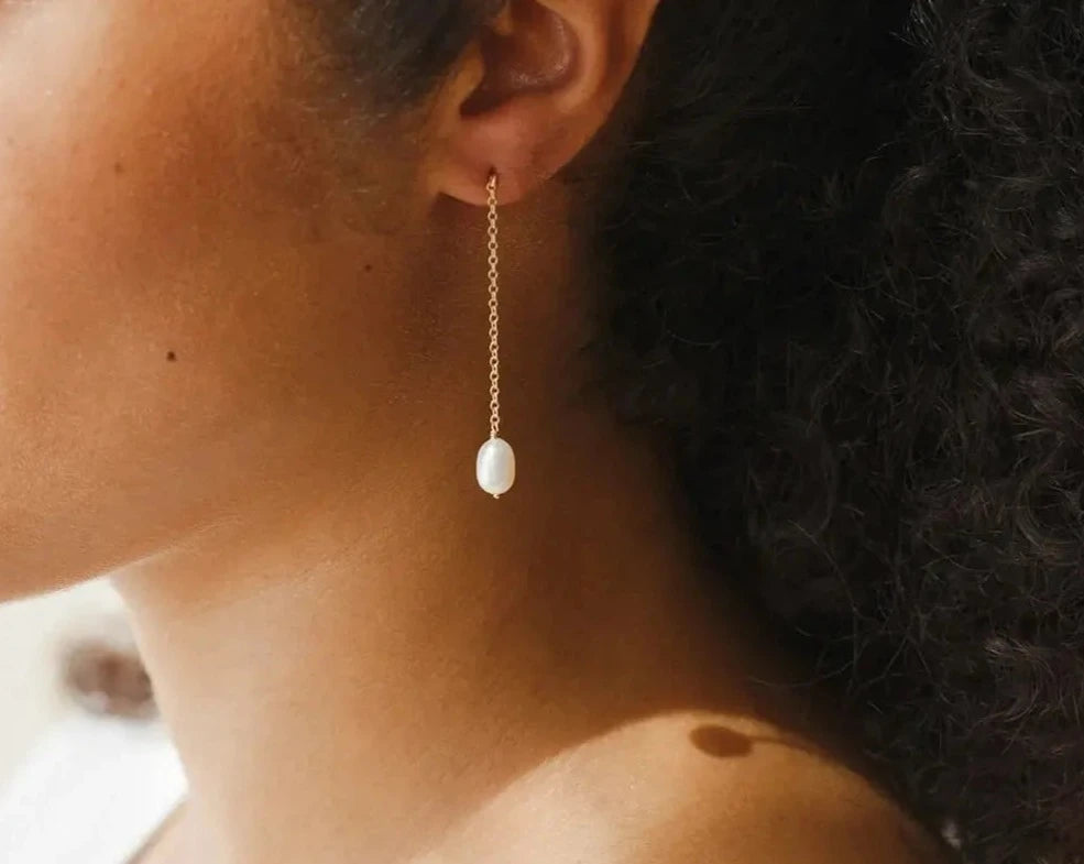 Elegant Simplicity: Pearl Long Chain Dangle Earring